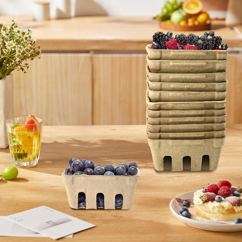 LJLGSZY 50 Pack Natural Pulp Fiber Berry Baskets with Blank Label for Vegetables Strawberry Blueberry Raspberry Egg