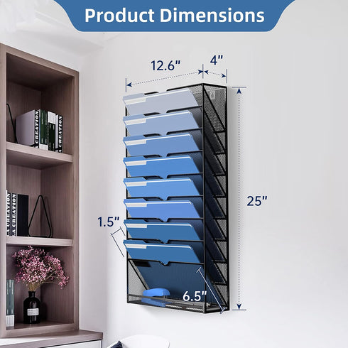 DALTACK Wall File Holder, 10 Tier Hanging Organizer for Papers, Mails, Folders, Clipboard, Magazine Organization, Mesh