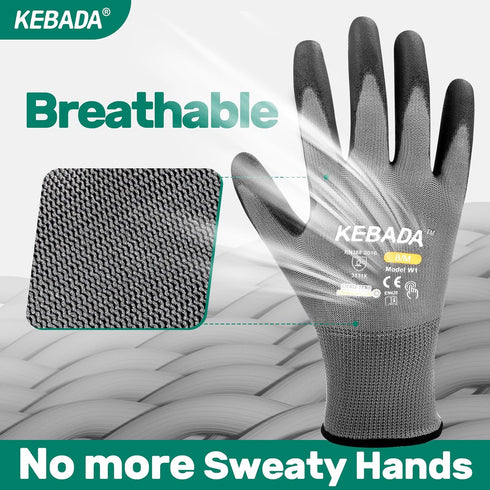 W1 Work Gloves for Men and Women, 12 Pairs Bulk Pack Mechanic Gloves with PU Coating