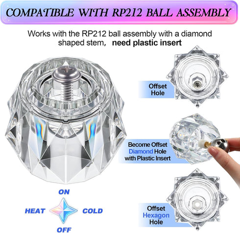 Dreyoo Faucet Handle Replacement for Delta Faucet RP17451, 2-1/2'' x 2-1/8'' Clear Acrylic Finish Knob