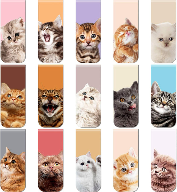 Zonon 30 Pieces Cats Magnetic Bookmarks, Cute Cats Markers for Students, Teachers, School Home Office Reading Stationery