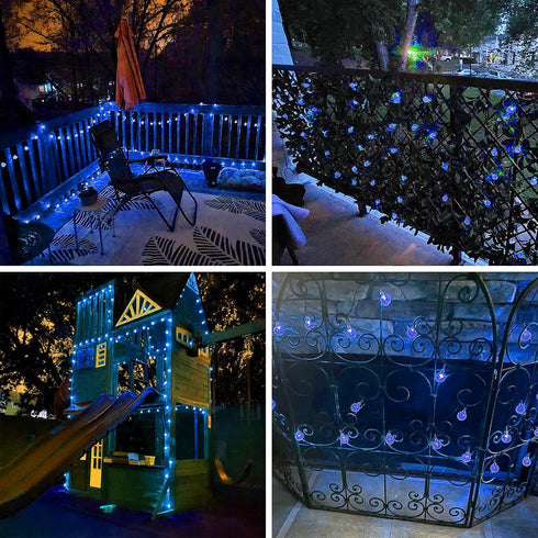2-Pack 100 64FT 8 Blue LED Crystal Globe Solar Christmas Lights, Outdoor Waterproof Solar String Lights with Lighting