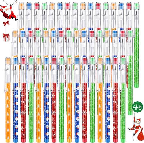 Christmas Stackable Pencils Bulk with Eraser, Multi Point Stackable Push Pencils for School Supplies (48 Pcs)