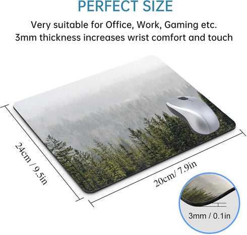 Green Misty Mountain Tree Mouse Pad, Nature Landscape Square for Desk, Washable Computer Mouse Mat