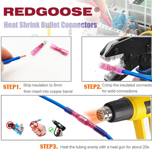 100PCS Heat Shrink Bullet Connectors 22-10 Gauge Insulated Waterproof Electrical Marine Automotive Terminals Assortment