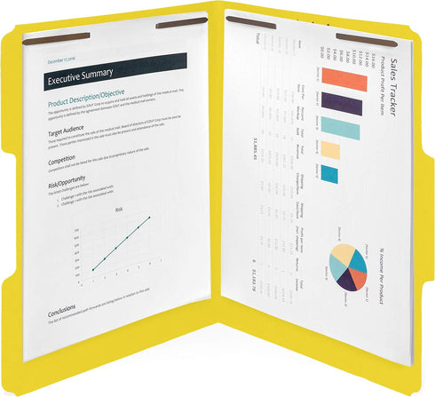 50 1/3 2 50 Pack Yellow Fastener File Folders - Cut Reinforced Tab - Durable Prongs Bonded Fastener Designed