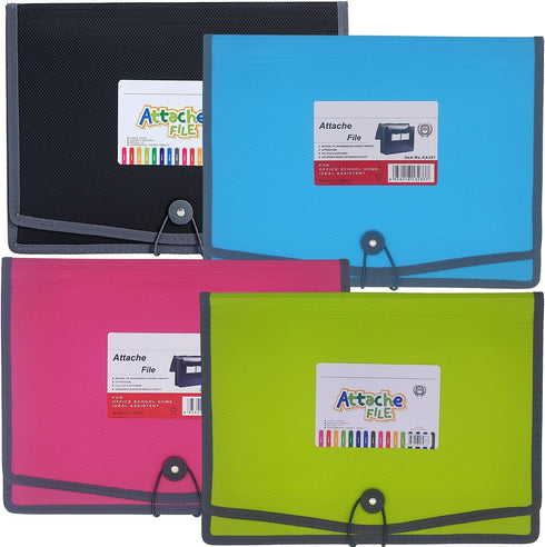 Premium Plastic Expanding File Folder Organizer, 3.5" Expansion, A4 Letter Size, 4 Pack for Home School Office