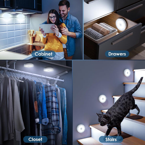 Dimmable Closet 12-Pack, Motion Sensor Puck Light with Remote, Wireless Under Cabinet Lighting, Rechargeable Magnetic