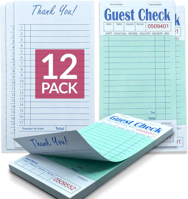 Reli. Server Note Pads (12 Pack, 50 Sheets/Pad) Guest Checks Books for