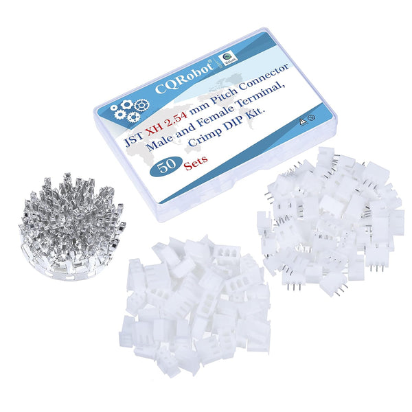 JST XH 2.54 mm Pitch 3-Pin Connector Kit, 50 Sets/250 Pieces Male Plugs, Female Sockets, T-Shaped Crimp Terminal