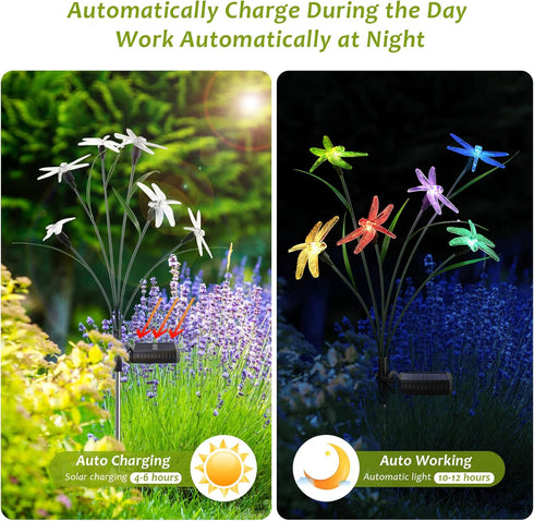 Solar Garden Light Spring Outdoor Decoration, Dragonfly Swing Light Set 2 for Patio Yard Landscape