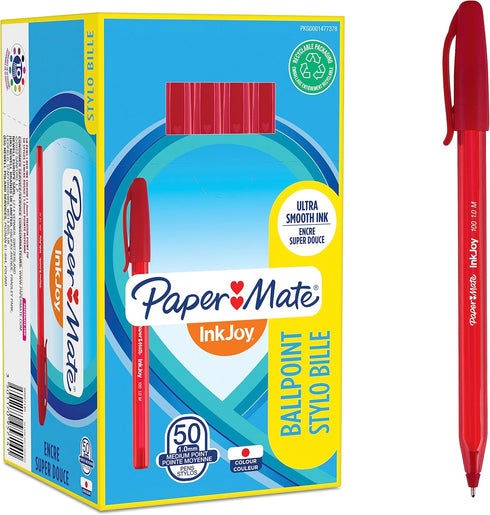 Paper Mate InkJoy 100ST Ballpoint Pens, Medium Point (1.0 mm), Red, 50 Count