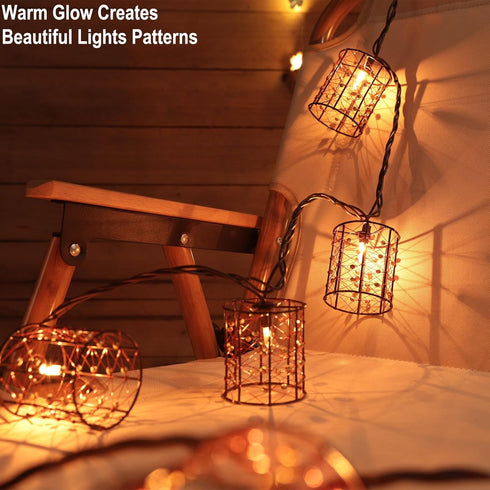 TWINKVILLA 10 Bulbs, Outdoor Patio String Lights Plug in with Incandescent Handwoven Beaded Copper Wire Style