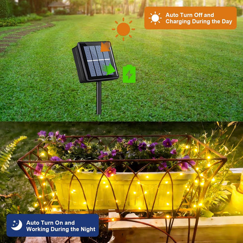 4 Pack 33ft 100 8 QITONG Solar Fairy Lights, Each LED Warm White Christmas Light Outdoor Waterproof, Modes Silver Wire
