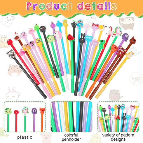 Yexiya 200 Pieces Cute Cartoon Gel Ink Pens - 0.5 mm Novelty Black Gel Ink Pens, Assorted Styles