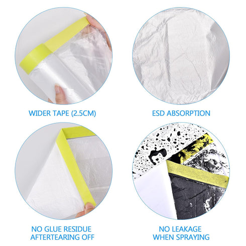 LLPT Tape and Drape 157.5” x 66 Ft Each, 2 Pack Pre-Taped Masking Film for Painting Protection