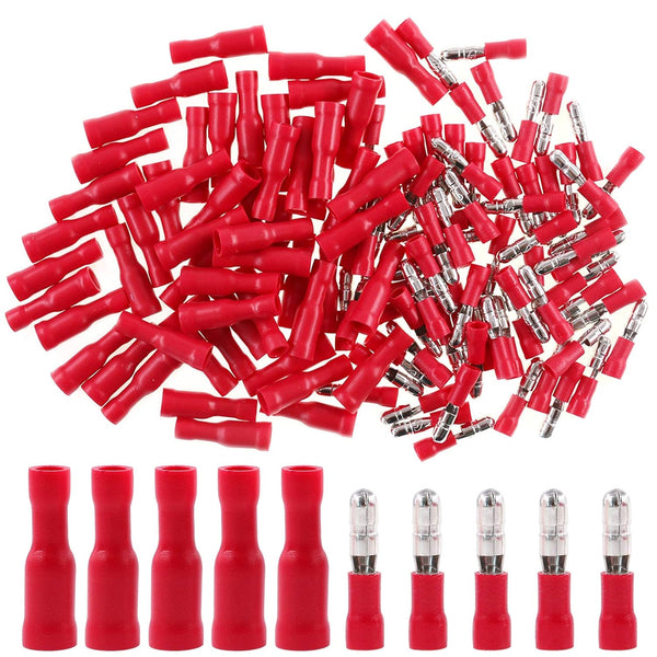 Hilitchi 50Pairs Insulated Male Female Bullet Quick Splice Wire Terminals, Wire Crimp Connectors, Red, 22-16 Gauge