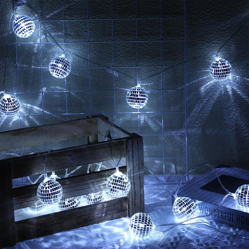 40 70s 9.8 Cunno LED Disco Ball String Lights Decorations ft Mirror Disco Light Battery Operated Ball Globe Ornaments