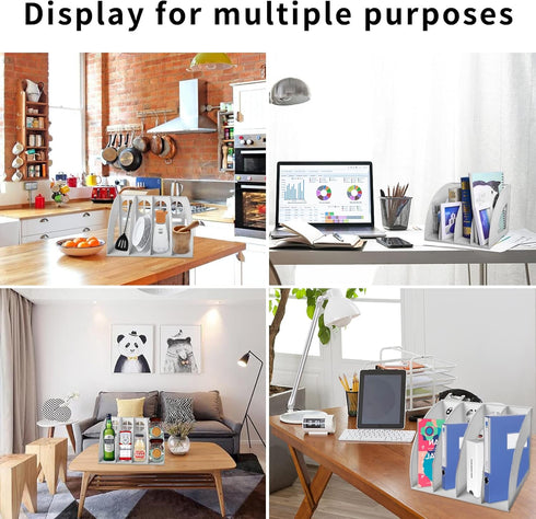 Lemical 4 Compartments Open Section Plastic Magazine File Holder, Desk Organizer for Office & Home