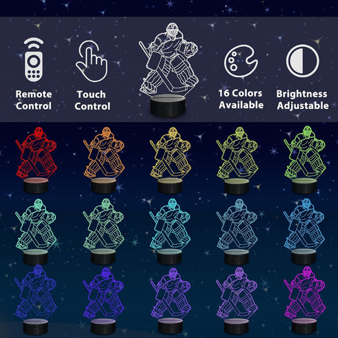 3D 16 Lampeez Kids Ice Hockey Player Night Light Optical Illusion Lamp with Colors Remote Control Changing Birthday