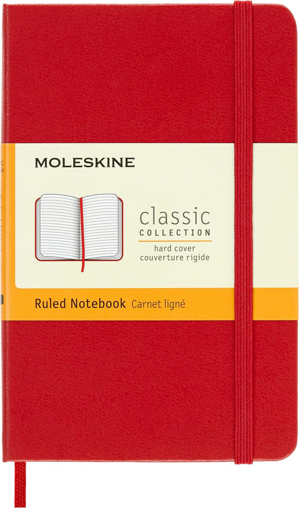 Moleskine Classic Notebook, Pocket Hard Cover (3.5" x 5.5"), Scarlet Red, 192 Pages, Ruled/Lined