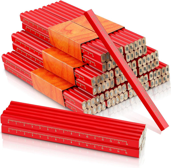 Zonon 100 Pieces Carpenter Pencils: Octagonal Red Hard Black Pencils for Woodworking Marking and Concrete