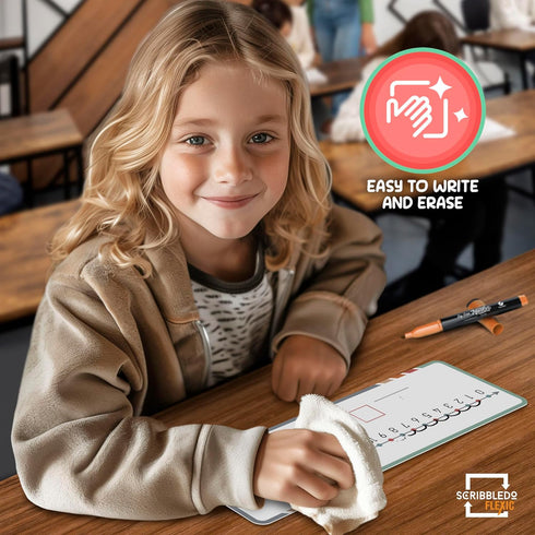 SCRIBBLEDO Dry Erase Number Line for Students, Small White Board Dry Erase Sheets for Classroom Supplies
