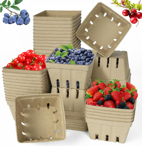 DADAB 60 Pack Natural Pulp Fiber Berry Basket, Molded Produce Vented Kitchen Supplies