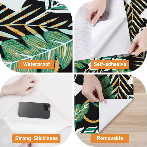 Tropical Green Leaves Wallpaper, Peel and Stick Self Adhesive for Cabinets, Waterproof 17.5" x78.7" Decor