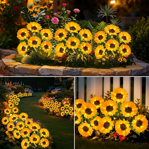 3 Pack 18 Solar Lights Outdoor Garden Decor, with Upgraded Bright Solar Sunflower Lights, Waterproof Solar Flower