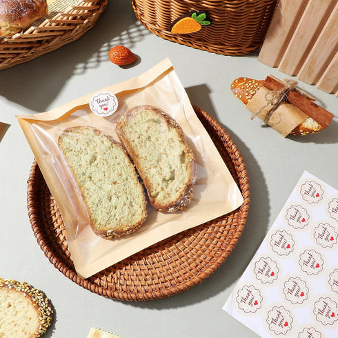 200 Packaging, 19x18cm Pcs Small Kraft Paper Bread Bags with Window, Food-grade Bakery Snack Semi-coated Paper Bags