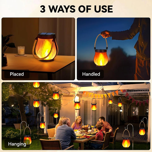 HuiZhen 2 Pack Solar Lanterns Outdoor Waterproof, Hanging Solar Lights for Outside, Flickering Flame Hanging Lanterns