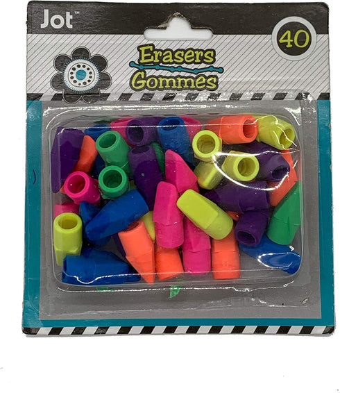 Set of 40 Wedge Pencil Top Erasers - Pink, Orange, Yellow, Green, Blue
