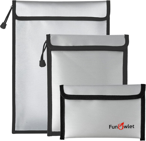 Fireproof Waterproof Money Document Bag - 3 Pack Safe Upgraded Zipper Bags for A4 A5 Documents, Cash, Jewelry, Passport