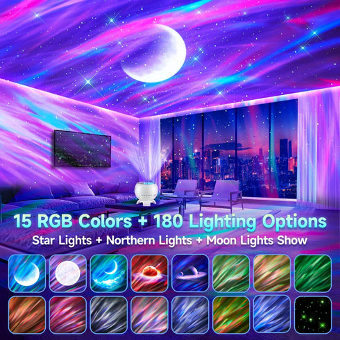 Staryou Projector,180 15 Galaxy Projector Northern Lights Lighting Modes Galaxy Light Projector, White Noise&Bluetooth