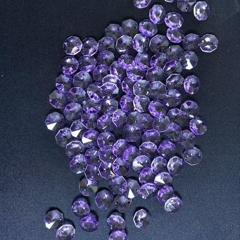 LOTOWELZON 100Pcs 14mm 2 14mm/0.55in) Crystal Glass Beads Purple Holes Octagonal Drops Chandelier Hanging Pendants