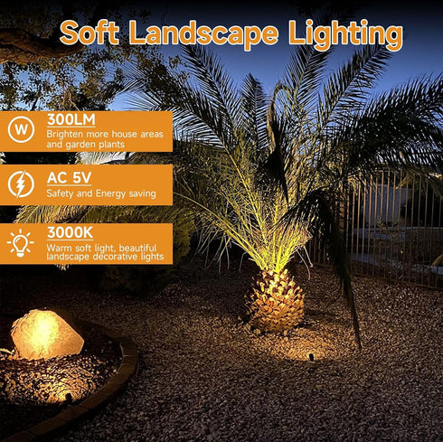 Yeturaaw 4 Pack 3000K IP65 Landscape Lighting Low Voltage, Outdoor Spotlights with Transformer, Warm White Waterproof