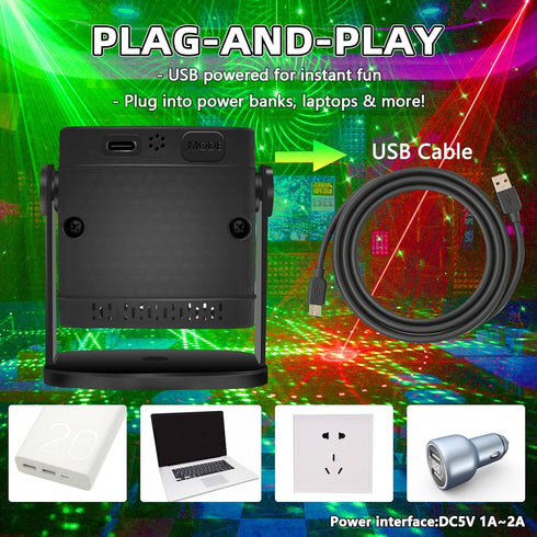 bubusan 60 (DF-R10) Sound Activated Party Lights - Patterns Mini DJ Disco Ball Strobe Stage Light, USB Powered RGB LED