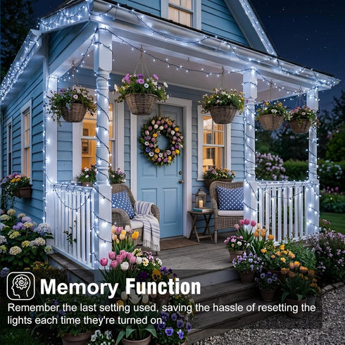 100FT 300 8 LED Christmas Lights, White Outdoor String Lights Waterproof with Modes, Plug in Connectable Fairy Twinkle