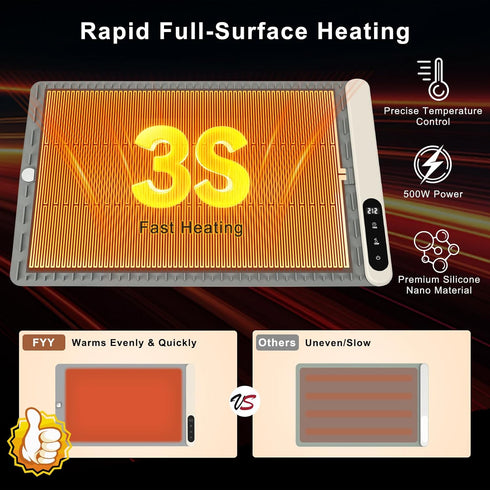 6 Settings, 6H FYY Warming Mat for Food - Rapid and Full Surface Heating, Temp Timer, Rollable Portable Food Warming