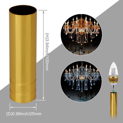 10cm/3.94inch 2.5cm/0.98inch E14 Set 6 RDEXP Long Dia Double Line Chandelier Light Cover Sleeves Socket Candelabra Base