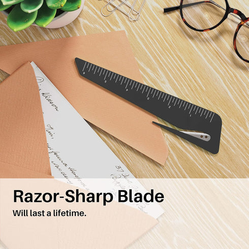 Uncommon Desks Ruler & Letter Opener Combo, Easy to Hold, Black 6 Inch Ruler, Perfect for Crafts and Sewing (3 Pack)
