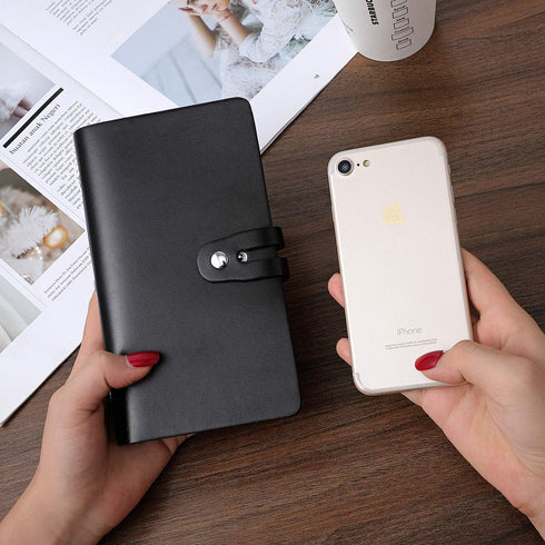 RFID Black Credit Card Holder, Leather Business Card Organizer with 96 Slots, Protector for Important Documents
