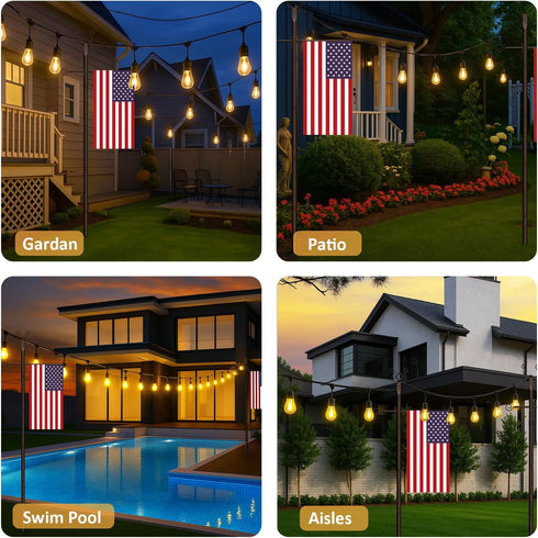 ShineU 2 Pack 10 String Light Poles - Ft Patio Heavy Metal Lighting Posts, Adjustable Outdoor Stand with Fork