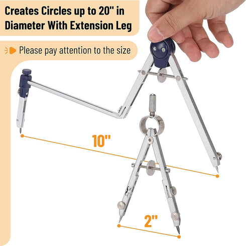 Mr. Pen Professional Geometry Set - 7 pcs Metal Compass with Shatterproof Storage Box, Drafting Tools