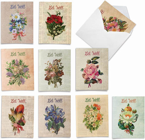The Best Card Company - 10 Flower Get Well Soon Cards for Men and Women (4 x 5.12 Inch) - Floral Assortment
