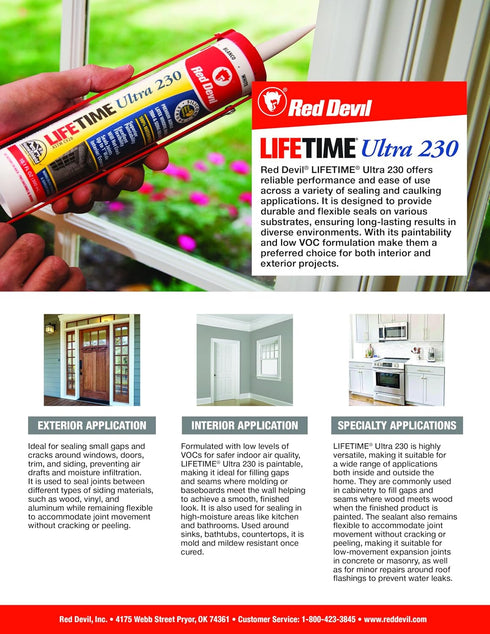 Red Devil 0770 Lifetime Ultra 230 Premium Elastomeric Acrylic Latex Sealant, 10.1 oz, White