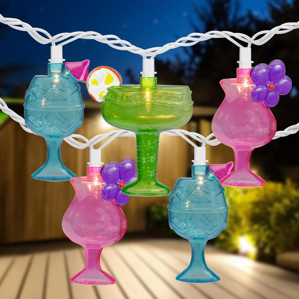 Set 7.25' 10ct Northlight Cocktail Glasses Patio Light - Multi-Color - White Wire