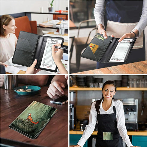 Server Books for Waitress Waiter with Zipper Pocket, Fox Forest Cute Server Book for Men & Women, Restaurant Server