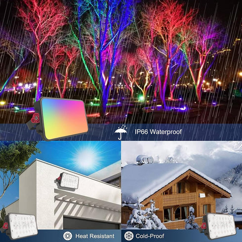 Indmird 2 Pack 50W RGB Flood Light, RGB Color Changing Floodlight, Smart RGB Floodlight with Remote Control, for Club